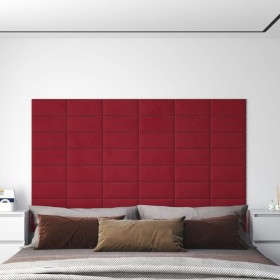 Paneles de pared 12 uds terciopelo rojo tinto 30x15 cm 0,54 m²