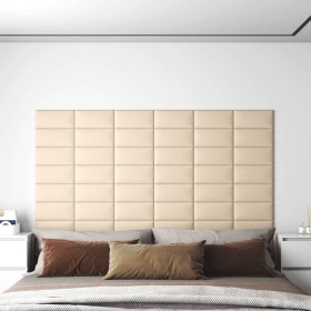 Paneles de pared 12 uds tela color crema 30x15 cm 0,54 m²