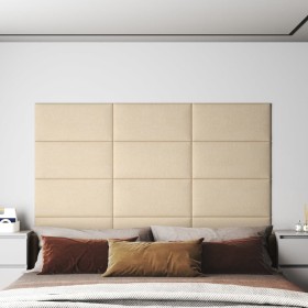 Paneles de pared 12 uds tela crema 60x30 cm 2,16 m