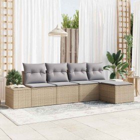 Conjunto de sofá de jardín 5 pcs Beige Poliratán