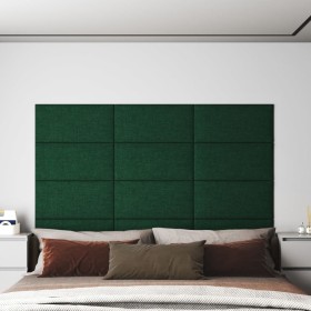 Paneles de pared 12 uds tela verde oscuro 60x30 cm