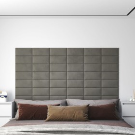Paneles de pared 12 uds terciopelo gris claro 30x15 cm 0,54 m²