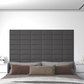 Paneles de pared 12 uds cuero sintético gris 30x15 cm 0,54 m²