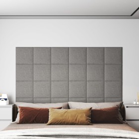 Paneles de pared 12 uds tela gris claro 30x30 cm 1,08 m²