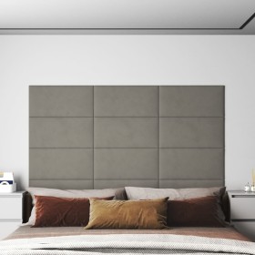 Paneles de pared 12 uds terciopelo gris claro 60x3