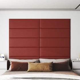 Paneles pared 12 uds cuero sintético rojo tinto 90
