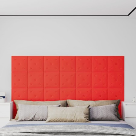 Paneles de pared 12 uds cuero sintético rojo 30x30 cm 1,08 m²