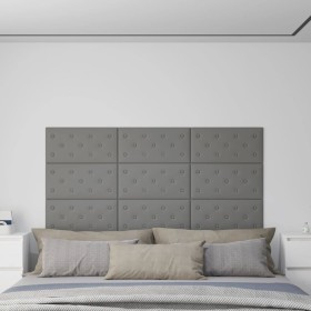 Paneles de pared 12 uds cuero sintético gris 60x30 cm 2,16 m²