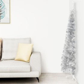 Medio árbol de Navidad artificial con soporte plateado 240 cm