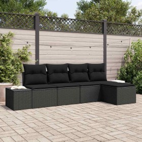 Conjunto de sofá de jardín 5 pcs Negro Poliratán