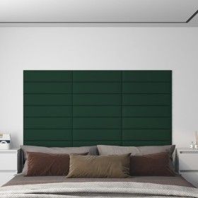 Paneles de pared 12 uds tela verde oscuro 60x15 cm
