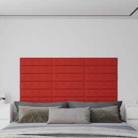 Paneles pared 12 uds cuero sintético rojo tinto 60x15 cm 1,08m²