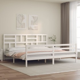 Estructura de cama con cabecero madera maciza blanco 200x200cm