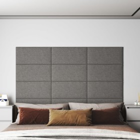 Paneles de pared 12 uds tela gris claro 60x30 cm 2,16 m²