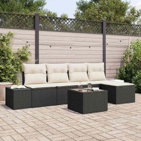 Conjunto de sofá de jardín 6 pcs Negro Poliratán