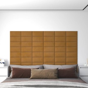 Paneles de pared 12 uds terciopelo marrón 30x15 cm 0,54 m²