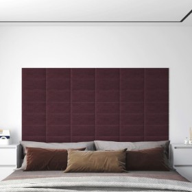 Paneles de pared 12 uds tela morado 30x15 cm 0,54 m²