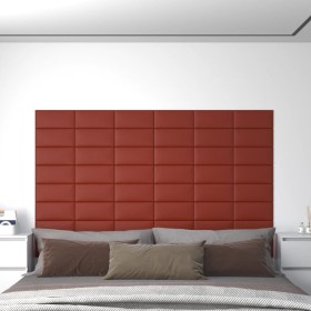 Paneles de pared 12 uds cuero PE rojo tinto 30x15 