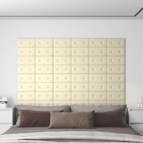 Paneles de pared 12 uds cuero sintético crema 30x15 cm 0,54 m²
