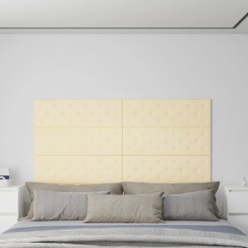 Paneles de pared 12 uds cuero sintético crema 90x3