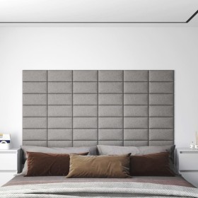Paneles de pared 12 uds tela gris claro 30x15 cm 0,54 m²