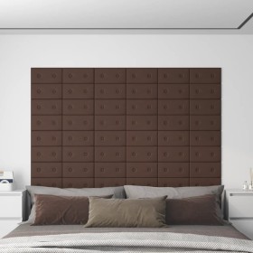 Paneles de pared 12 uds cuero sintético marrón 30x15 cm 0,54 m²