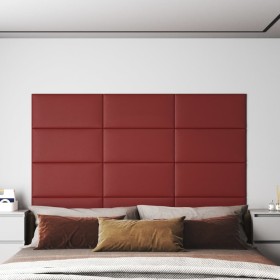 Paneles de pared 12 uds cuero PE rojo tinto 60x30 cm 2,16 m²