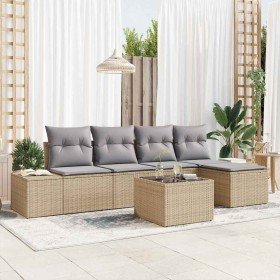 Conjunto de sofá de jardín 6 pcs Beige Poliratán