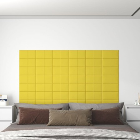 Paneles de pared 12 uds tela amarillo claro 30x15 cm 0,54 m²
