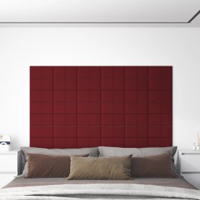Paneles de pared 12 uds tela rojo tinto 30x15 cm 0,54 m²