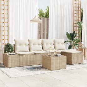 Conjunto de sofá de jardín 6 pcs Beige Poliratán