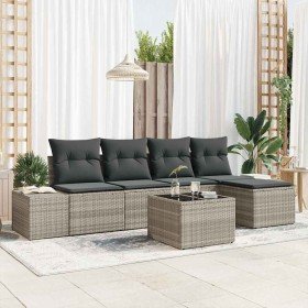 Conjunto de sofá de jardín 6 pcs Gris claro Poliratán