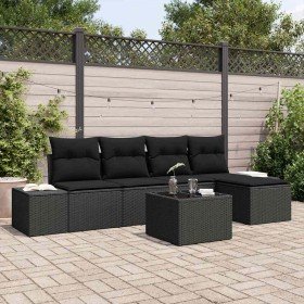 Conjunto de sofá de jardín 6 pcs Negro Poliratán