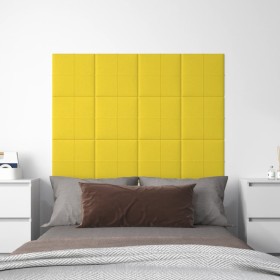 Paneles de pared 12 uds tela amarillo claro 30x30 cm 1,08 m²
