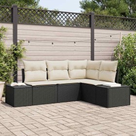 Conjunto de sofá de jardín 4 pcs Negro Poliratán