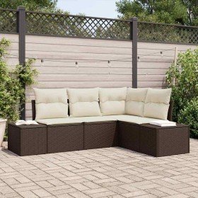 Conjunto de sofá de jardín 4 pcs Marrón Poliratán