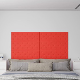 Paneles de pared 12 uds cuero sintético rojo 90x30