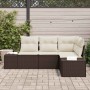Conjunto de sofá de jardín 4 pcs Marrón Poliratán