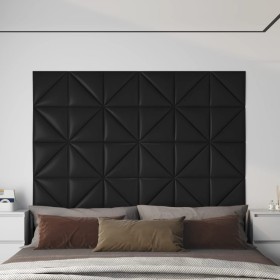 Paneles de pared 12 uds cuero sintético negro 30x3