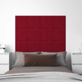 Paneles de pared 12 uds terciopelo rojo tinto 30x3