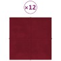 Paneles de pared 12 uds terciopelo rojo tinto 30x30 cm 1,08 m²