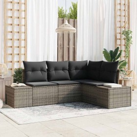 Conjunto de sofá de jardín 4 pcs Gris Poliratán