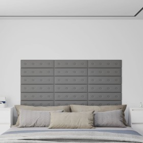 Paneles de pared 12 uds cuero sintético gris 60x15 cm 1,08 m²