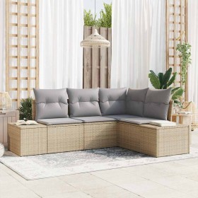 Conjunto de sofá de jardín 4 pcs Beige Poliratán