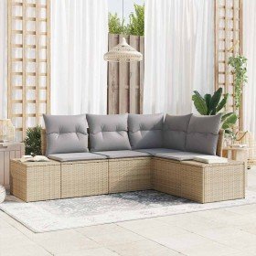 Conjunto de sofá de jardín 4 pcs Beige Poliratán Conjunto de sofá de jardín 4 pcs Beige Poliratán