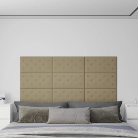 Paneles de pared 12 uds cuero PE capuchino 60x30 cm 2,16 m²