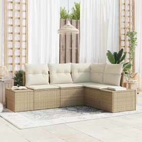 Conjunto de sofá de jardín 4 pcs Beige Poliratán