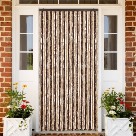 Cortina mosquitera chenilla beige y marrón 118x220 cm