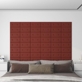 Paneles pared 12 uds cuero sintético rojo tinto 30x15 cm 0,54m²