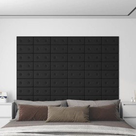 Paneles de pared 12 uds cuero sintético negro 30x15 cm 0,54 m²